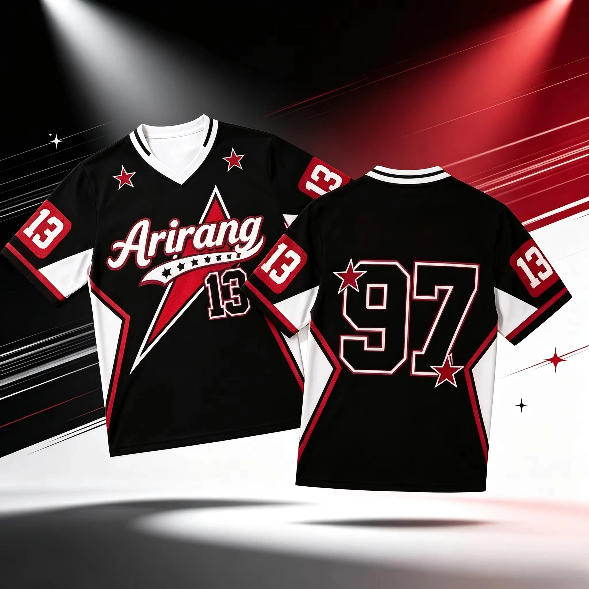 Unisex Star Number 97 Sports Jersey, Retro Color Block V-neck Short Sleeve Street Concert Top KPOP Y2k Top Aesthetic Clothes