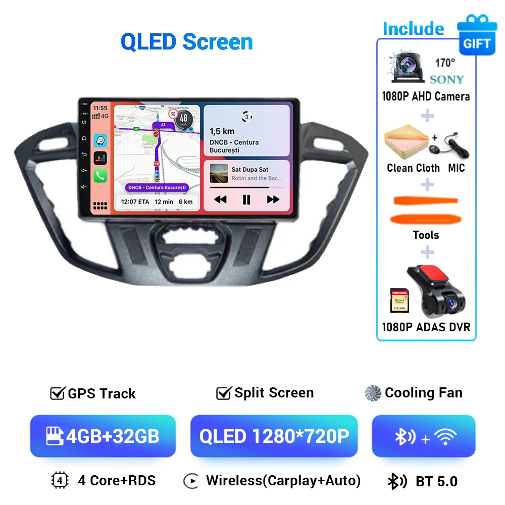 Android 15 Voor Ford Tourneo Custom 1 Ik Transit 2012 - 2021 Autoradio Navigatie Multimedia Gps Auto Carplay Qled scherm