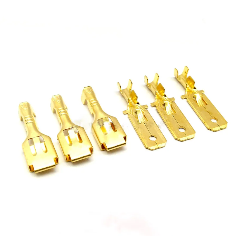 50 Pcs 6.3 MM Automotive Crimp Terminal Male Spade Connector Brass Pins Auto Splice Wire Terminals DJ611-6.3A G194