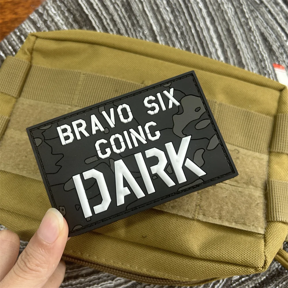 Bravo Six Coinc Dark Morale Badge PVC Letter Tactical Patch Outdoor Equipment Military Mrmband Hook And Loop Backpack Sticker