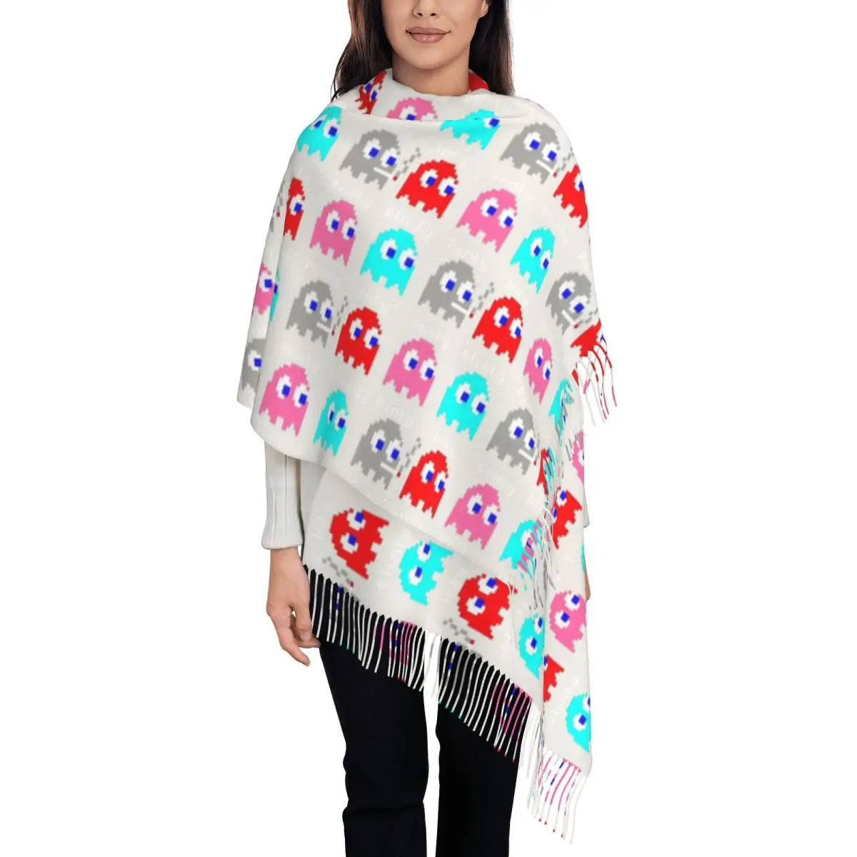 The Little Monster Eats Beans Women's Scarf with Tassel Ghost Smoky Long Winter Warm Shawl Wrap Daily Wear Pashmina Scarves