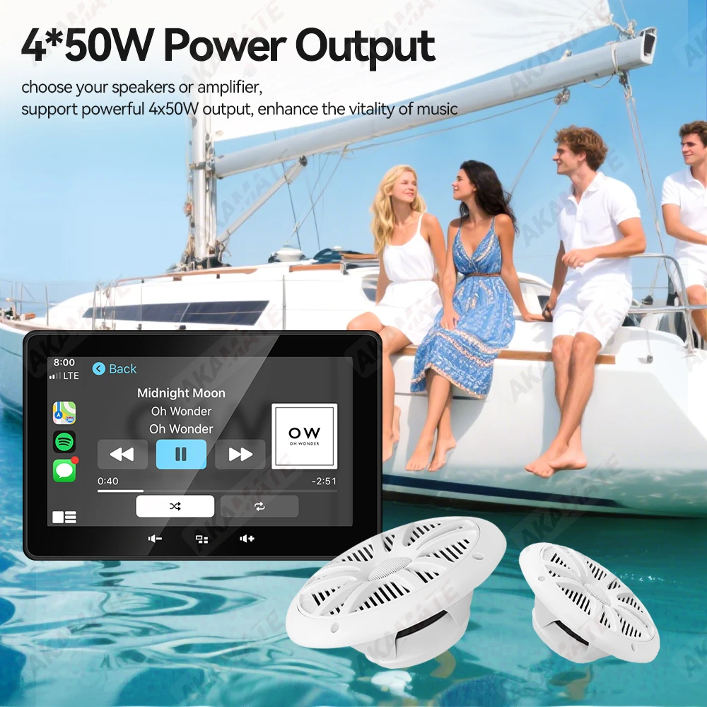7インチマリンラジオボートラジオCarPlay Android AutoメディアプレーヤーFM AMレシーバー防水Bluetooth AUX USB RV ATV UTV SPA用