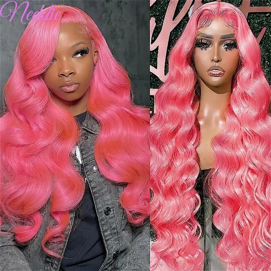 Body Wave 100% Pink Colored Lace Frontal Wig 13x6 Brazilian HD Transparent Human Hair For Women Cheap Wigs On Sale Clearance