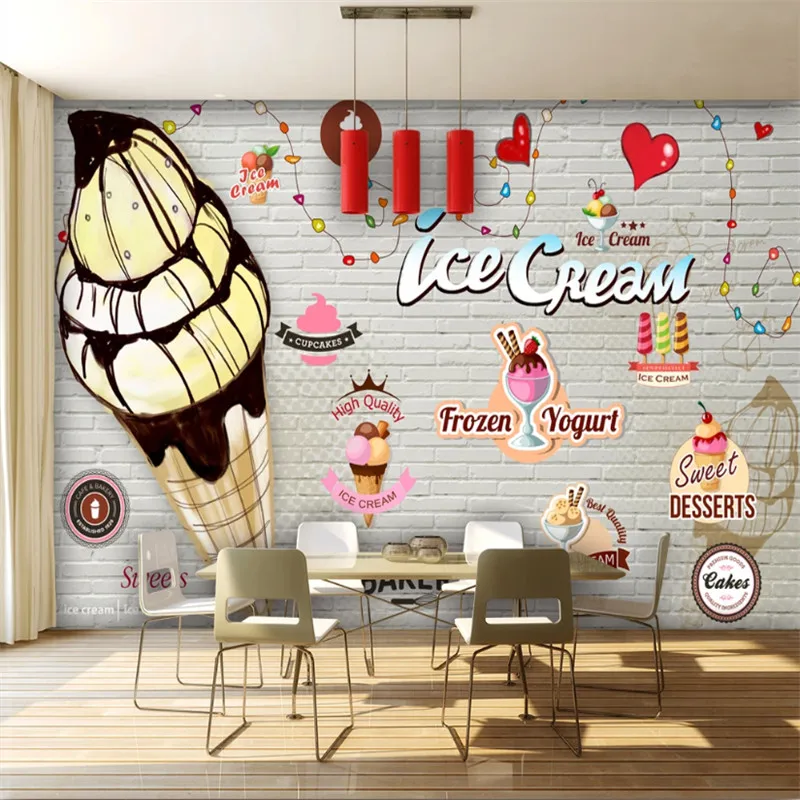 Papel tapiz de pared de ladrillo de moda europea y americana, Mural de decoración Industrial Gourmet, soporte de postre 3D, papel de pared 3D