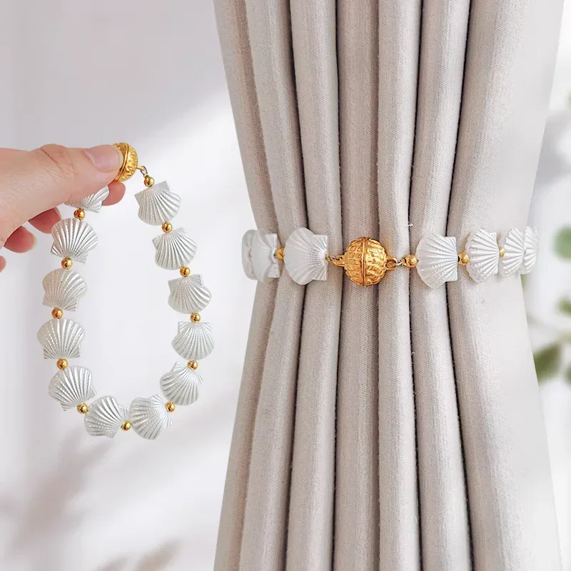 2pcs Shell Magnetic Curtain Strap Light Luxury High End Princess Style Curtain Buckle Creative Decorative Tie Rope