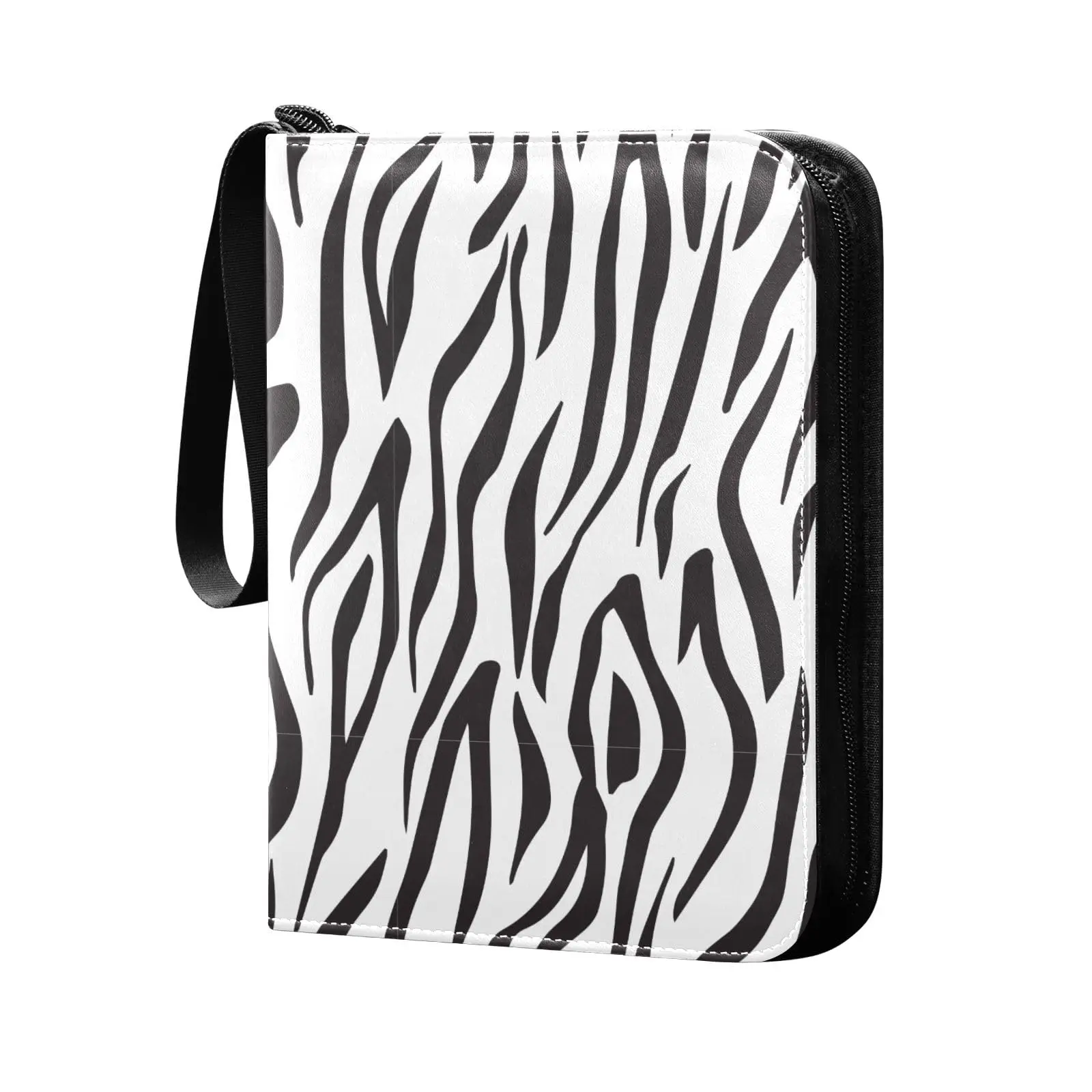 

Black White Zebra 4 Pocket Cards Binder, 400 Double Sided Pocket Album for Sport Game Cards, Unique Card Collection Storage