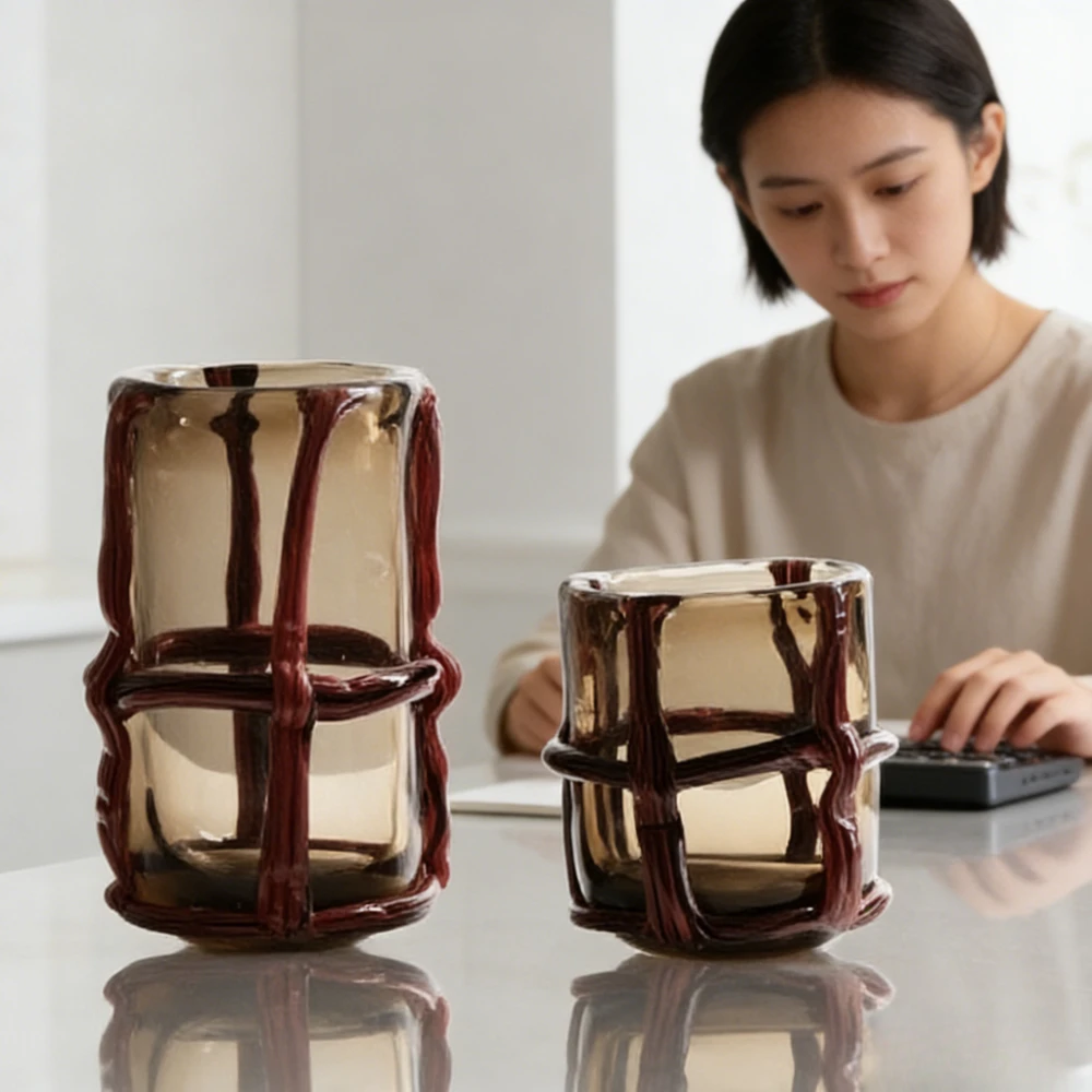 Creative Straight-edge High-end Glass Vase, Modern Minimalist Luxury Dried Flower Display Piece, Home Decoration Accessory