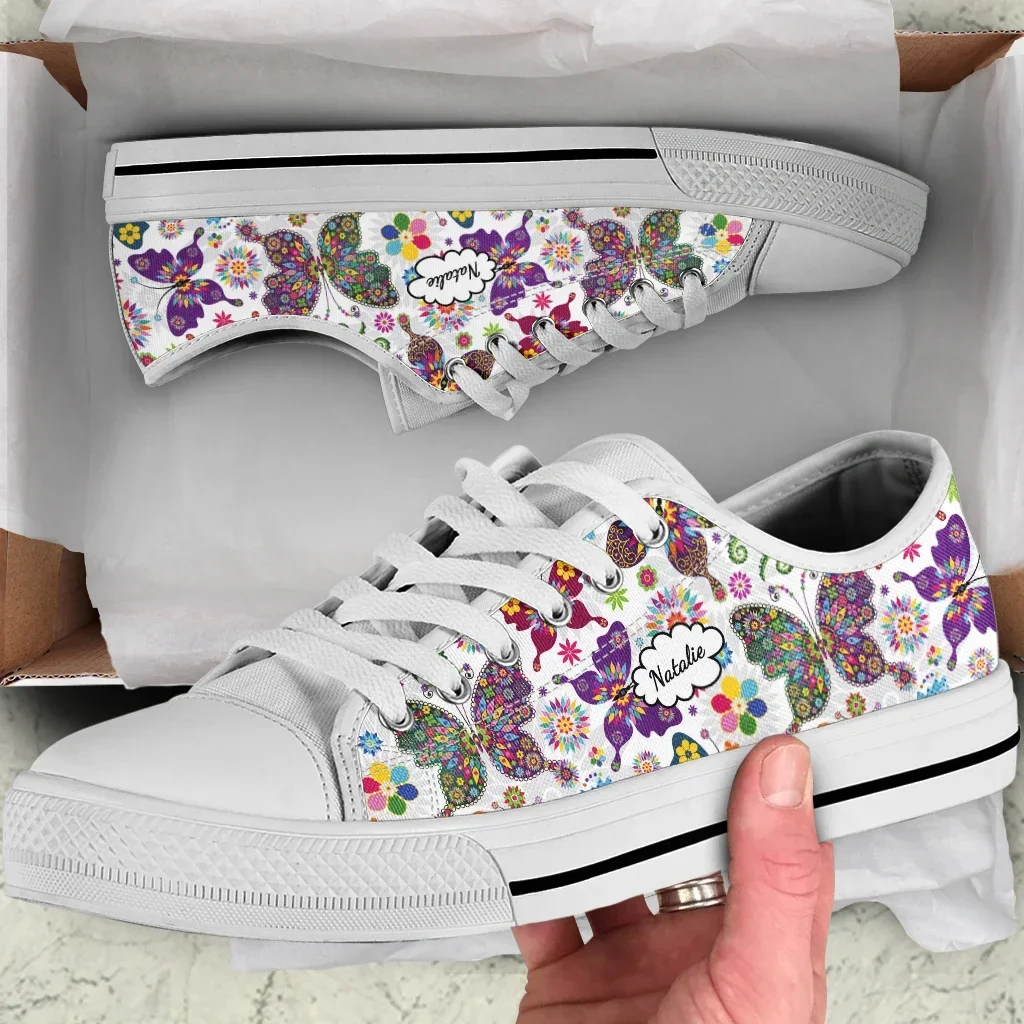 Women Colorful Butterfly Print Canvas Sneakers Comfortable Shoes Flats Casual Women White Black Walking Shoes Zapatillas