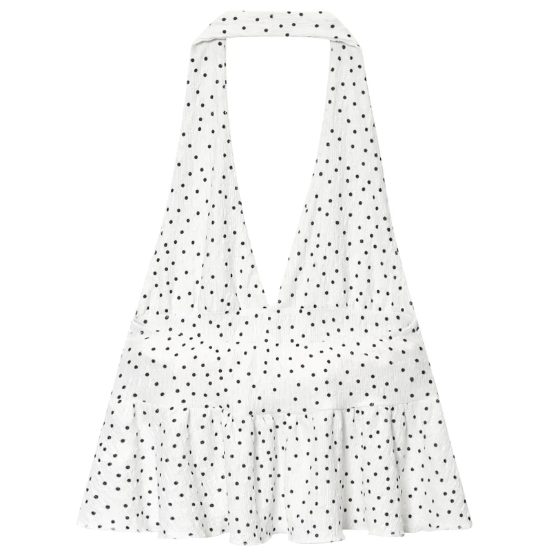 HXAO 2025 المرأة البولكا نقطة الرسن الأعلى الصيف مثير الدبابات و كاميس أنيقة المحاصيل بوهو Ruched عارية الذراعين تانك القمم شيك شارع العليا سترة #3