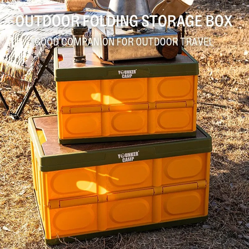 Outdoor Camping Folding Box Car Trunk Wooden Cover Camping Equipment Organizer Household Storage Box