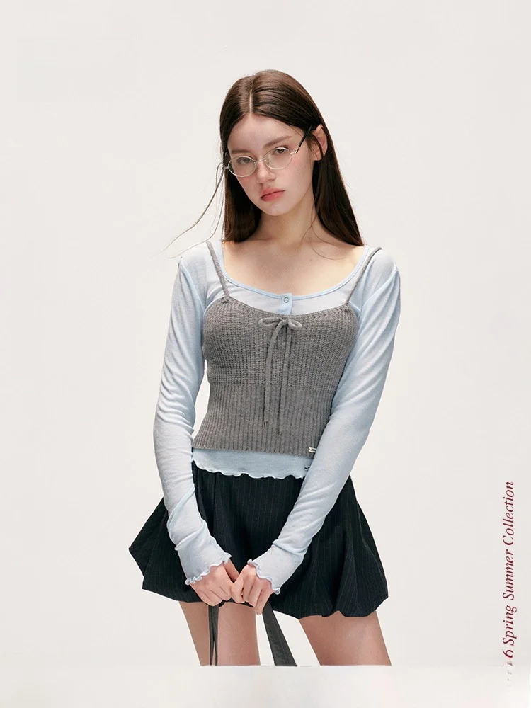 

Lilou Soft Touch Knitted Knot Slim Fit Vest Top Ci Walk Spring Season Girl's Faion Nylon Blend ort Length