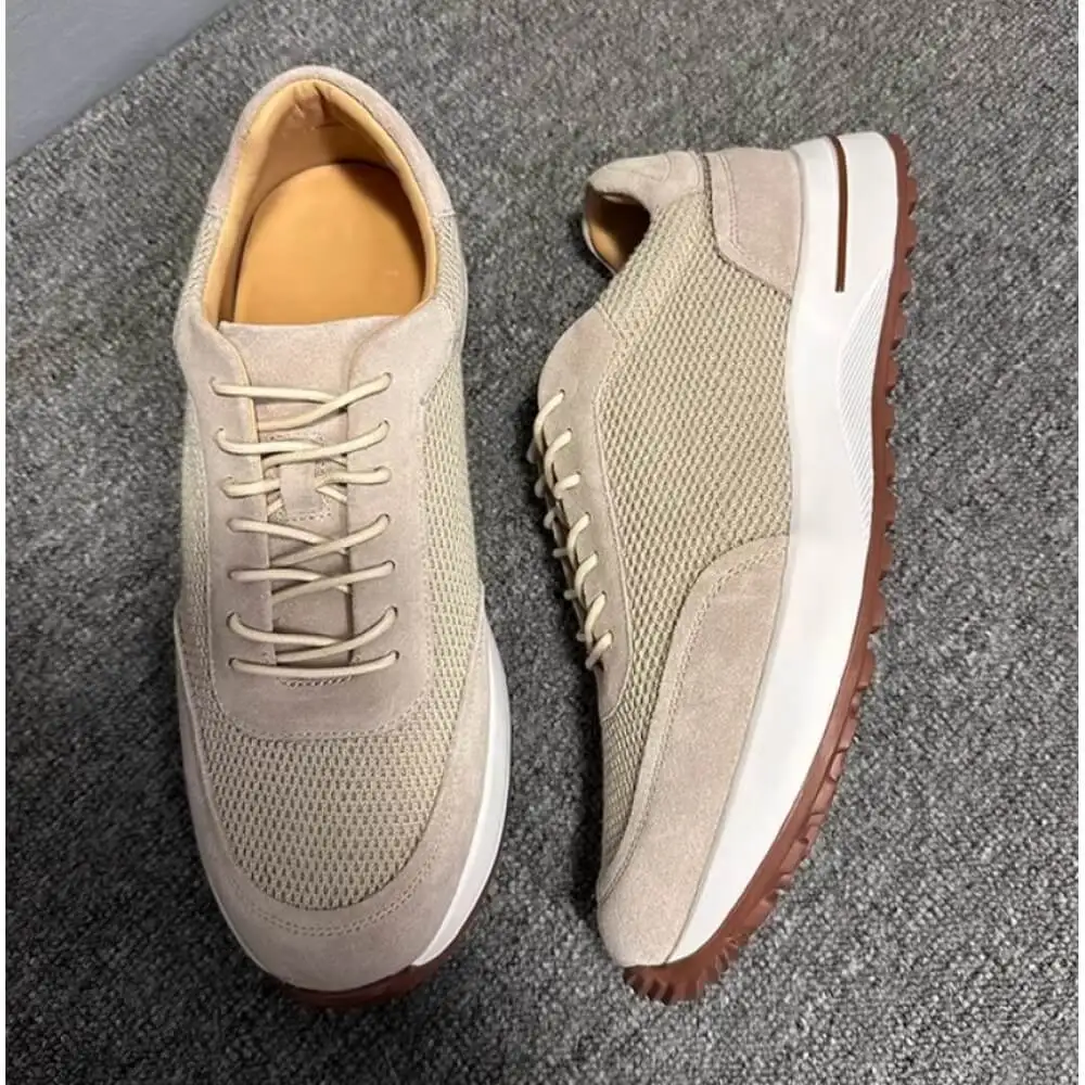 Premium Beige Mesh & Suede Sneaker – Handcrafted Comfort, Timeless Luxury for Discerning Gentlemen