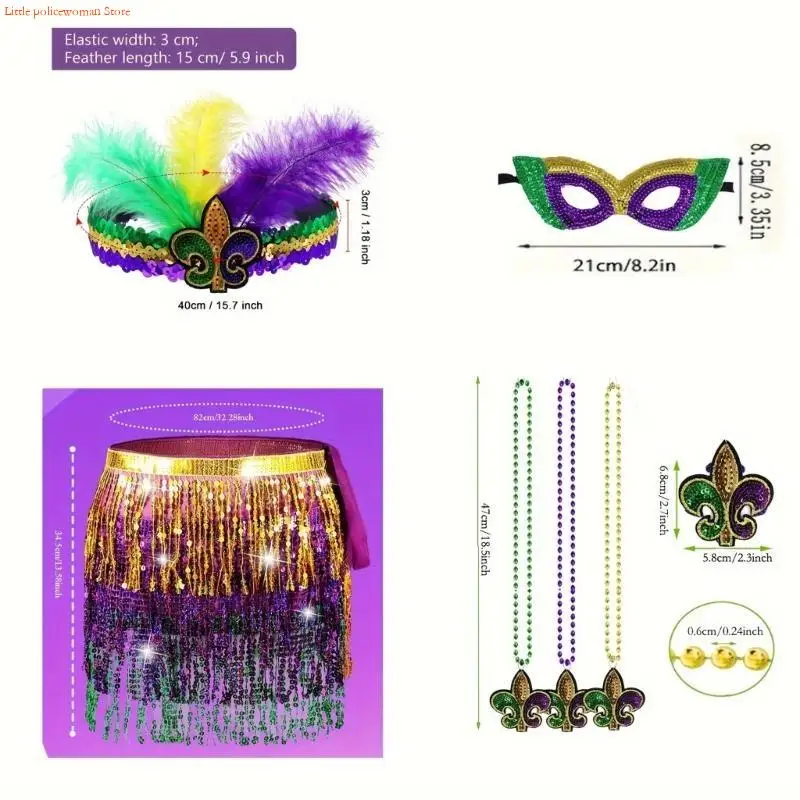 مجموعة إكسسوارات أزياء F92D Mardi Gras لدعائم حفلات الهالوين التنكرية #5