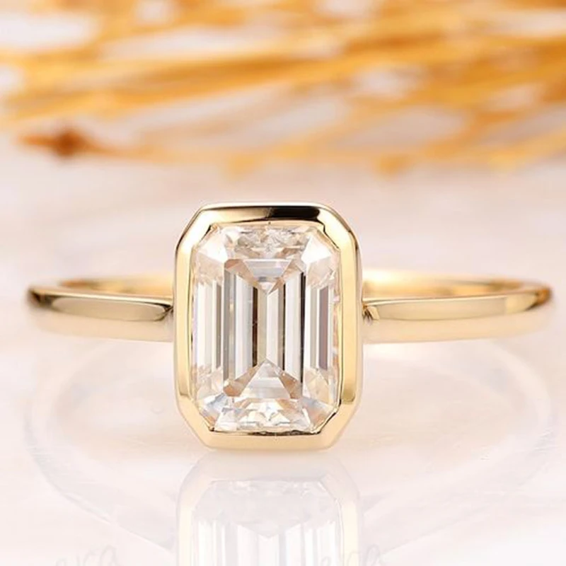 

Luxury 1-3ct Emerald Cut Moissanite Ring 925 Sterling Silver Engagement Solitaire Rings for Girl Gold Plated Anniversary Gifts