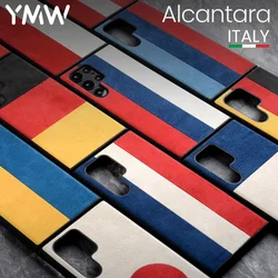 YMW ALCANTARA Case for Samsung Galaxy S24 Ultra S23 S22 Plus Supercar Interior Luxury Suede Leather Flag Phone Cover