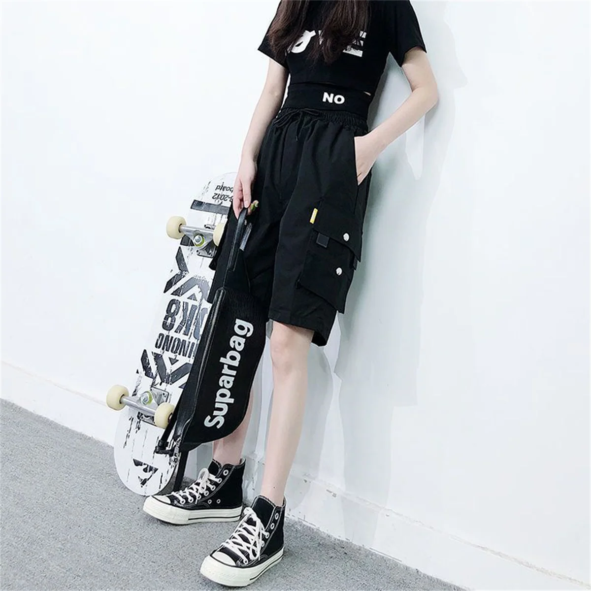 

Gool Шорты-карго для женщин Harajuku Мешковатые шорты с высокой талией Y2K в стиле хип-хоп Женская уличная одежда Модные шорты для спортзала с большим карманом Bf