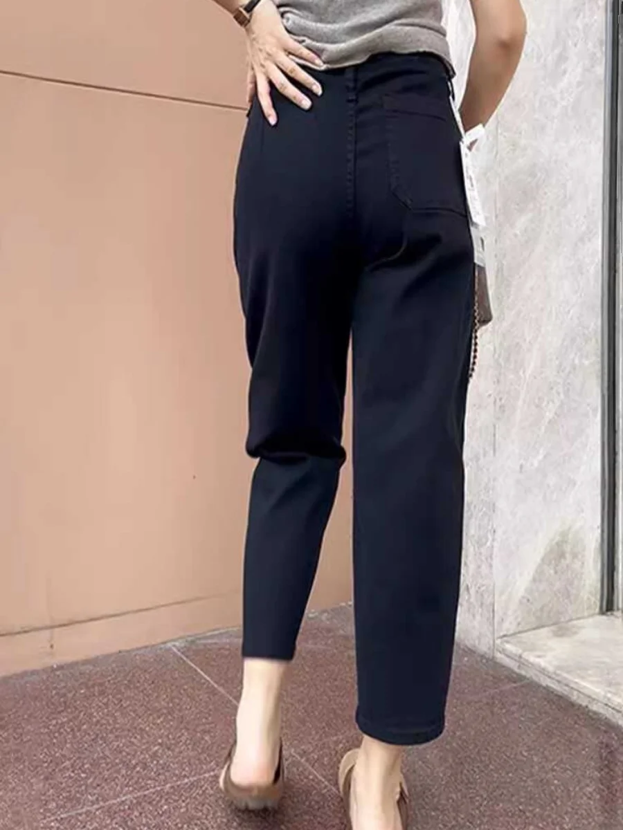 

Джинсы для мам с высокой талией, девять очков, женские весенне-летние большие размеры, груша, апей, тело, толстые мм, закрывающие бедра, для похудения, универсальные Harla...