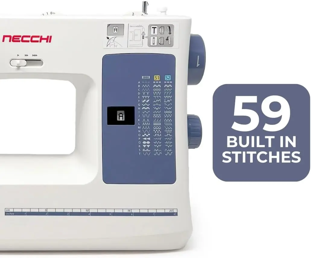 Necchi Nc-59Qd Electronic Sewing Machine, Italian Designed, Modern, Adjustable Speed Control, Auto Play, Needle Up/Down Foot