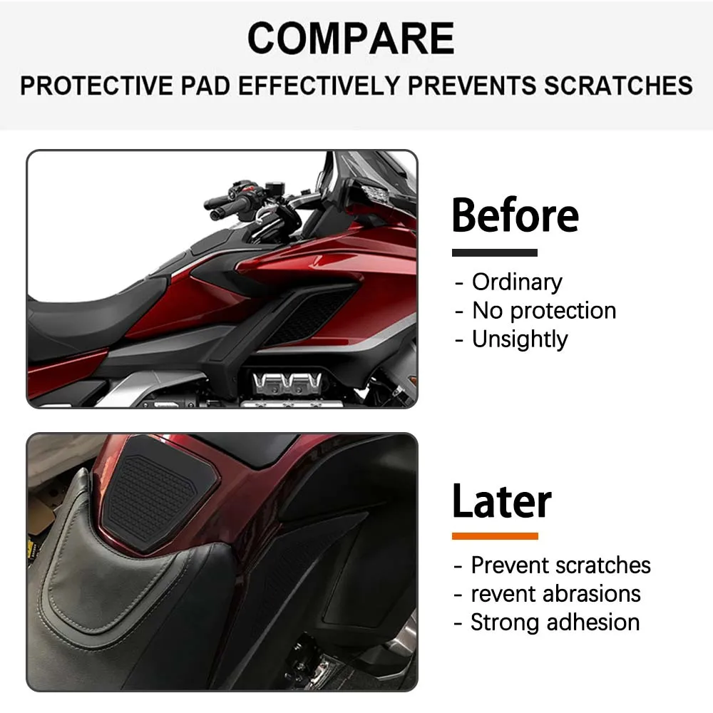 For HONDA GOLDWING 1800 GL 1800 Black Rubber Motorcycle Anti slip Tank Pad Side Gas Knee Grip Traction Pads Protector Sticker