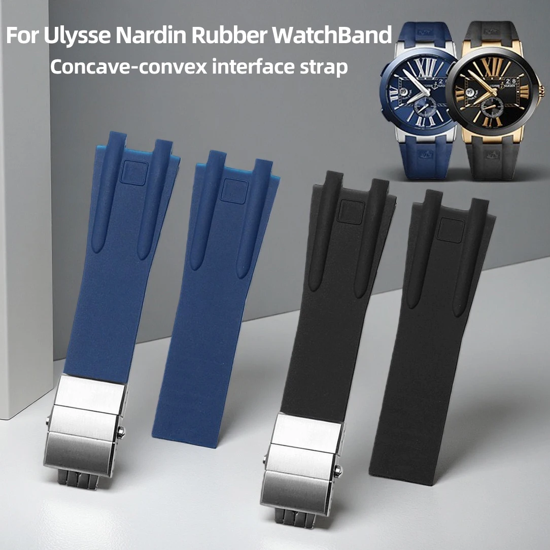 Correa de goma de silicona para reloj Ulysse Nardin, correa de interfaz cóncavo-convexa para buceo, accesorios de reloj impermeables para hombre con metal