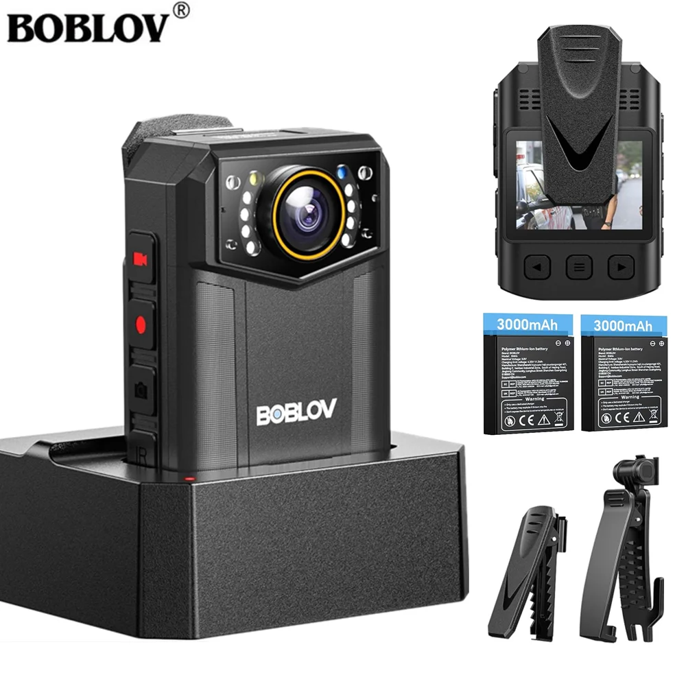 BOBLOV 4K Body Camera B4K6 2PCS 3000mAh Batteries 128GB Body Cam GPS Tracking Recorder Charging Dock Courier Camera for Outdoor