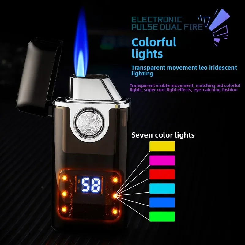 Butane Gas Inflatable Lighter DualFlame Induction Charging Ignition Smoking Accessories Windproof Powerdisplay Cigarette Lighter