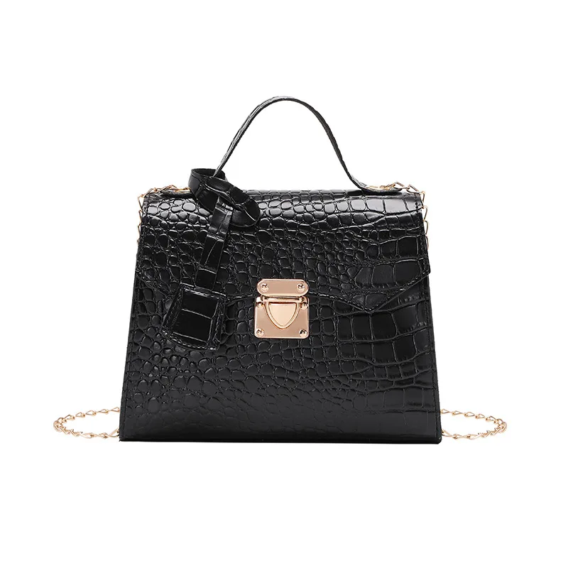 2024 Crocodile Pattern Kelly Bag Ladies Hand Bag Simple Handbag Korean Version Retro Fashion Small Square  for Women   Handbags