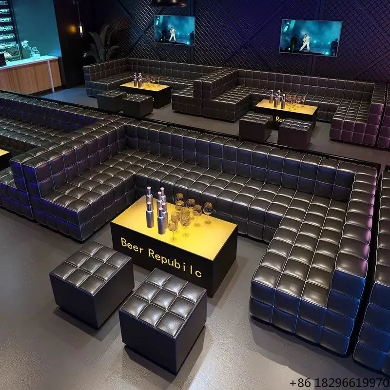 

New Style Customized KTV Sofa Bar Furniture U-shaped Sofa Light Coffee Table Combination Bar Nightclub Table and Chair Set