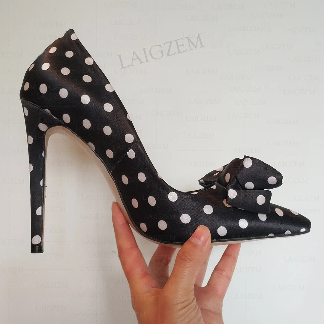 ZHIMA Women Pumps Pointy Toe Slip On Stiletto High Heels Sandals Polka Dots Dress Party Prom Shoes Woman Large Size 40 41 44 47