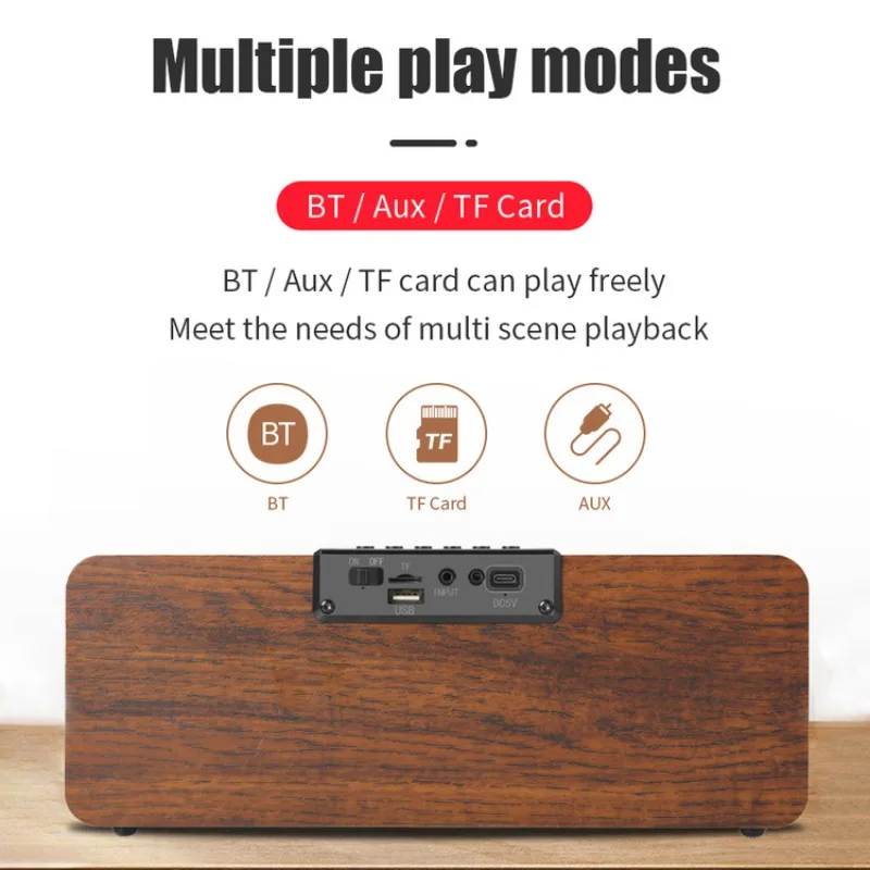 M8C ساعة منبه عالية الطاقة سماعة لاسلكية تعمل بالبلوتوث بوق السيارة خشبي تلفزيون منزلي سماعات الكمبيوتر مضخم صوت ثقيل مشغل الصوت المحمول