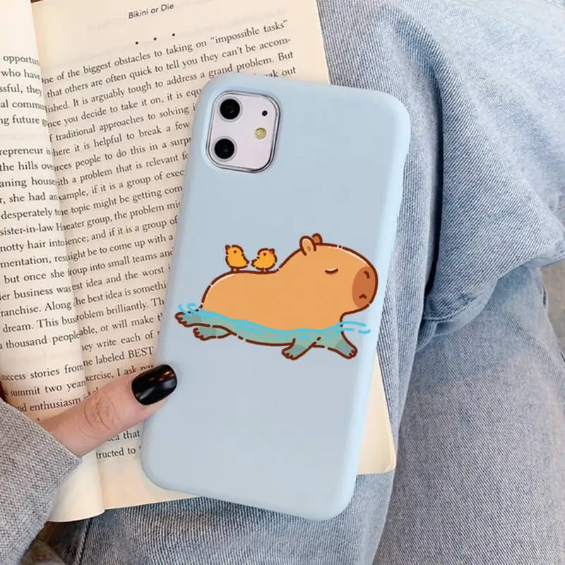 Cute Cartoon Capybara Phone Case for iPhone 11 12 13 Mini Pro Xs Max 8 7 6 6S Plus X XR Solid Candy Color Funda Case