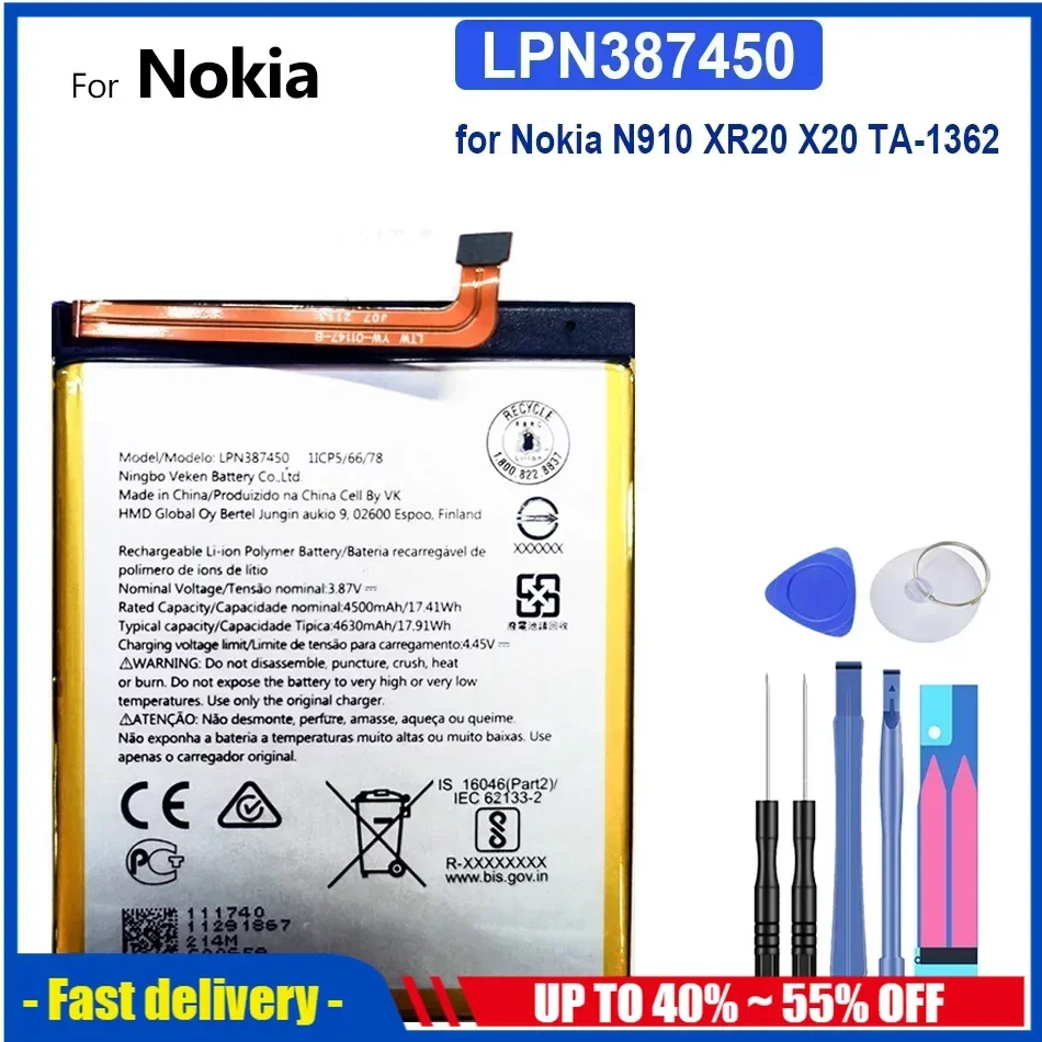 Mobile Phone Batteries LPN387450 For Nokia N910 XR20 X20 TA-1362 4630mAh Smartphon Portable Battery