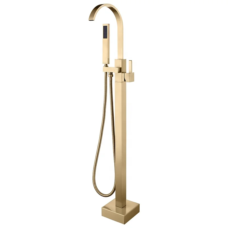 

Bathroom Sanitary Ware Bathtub Faucet Solid Brass Floor Freestanding Bathtub Tap Faucet Contemporary Made In China In Gold Color