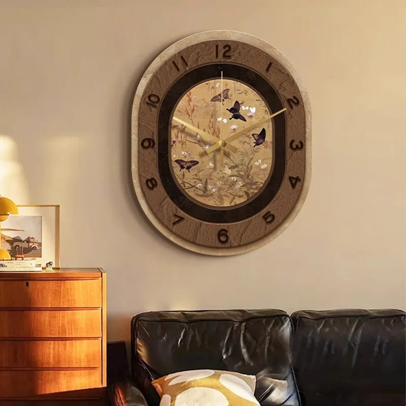 Vintage Restaurant Restaurant Decorative Painting Clock Living Room Creative Wall Clock French Interior Wall Hanging Clock