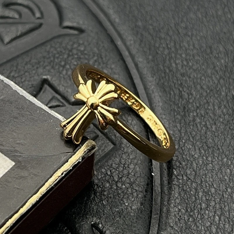 

S925 sterling silver long cross small ring small ring niche high-end men's medieval punk