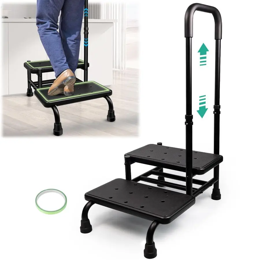 

Step Stool with Handle, Height Adjustable Stepping Stool, Step Foot Stool with NonSkid Platform amp Luminous Strip, Holds up to