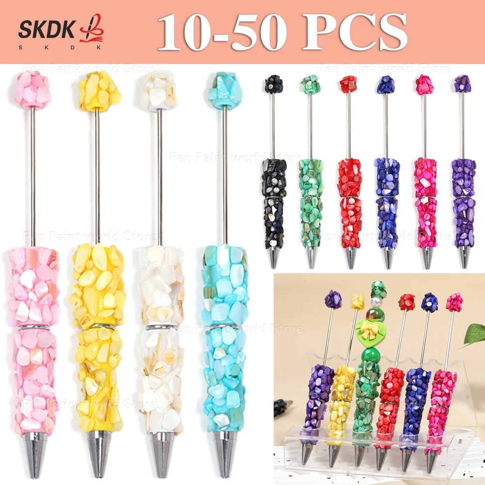 

10-50Pcs Macaron Color Cute DIY Bead Pen — Irregular Stone Chip and Ceramic Clay Ballpoint Pen for Crafting & Stationery Gifts