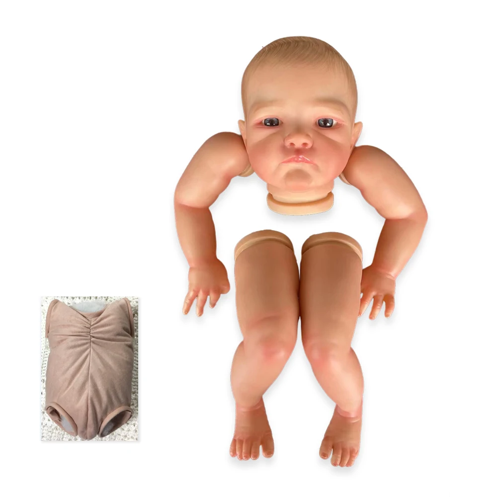 NPK 19inch Already Painted Reborn Doll Parts August Awake Baby 3D Painting with Visible Veins Cloth Body Included