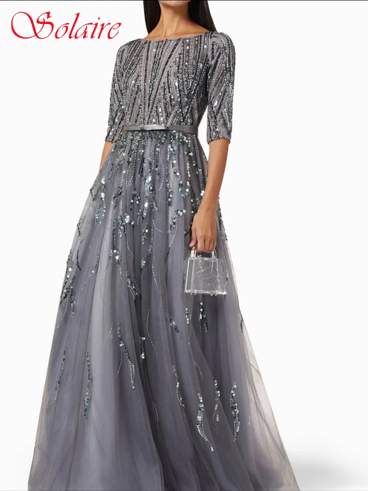 تخصيص ألف خط طاقم الرقبة نصف الأكمام فستان سهرة أنيق موضة حساسة مفصل مناسبة فساتين عالية الجودة فستان الحفلات