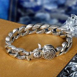 QN Silver Color Auspicious Cloud Ring Ring Six-character Mantra Turntable Bracelet for Boys Personality Type Male Country