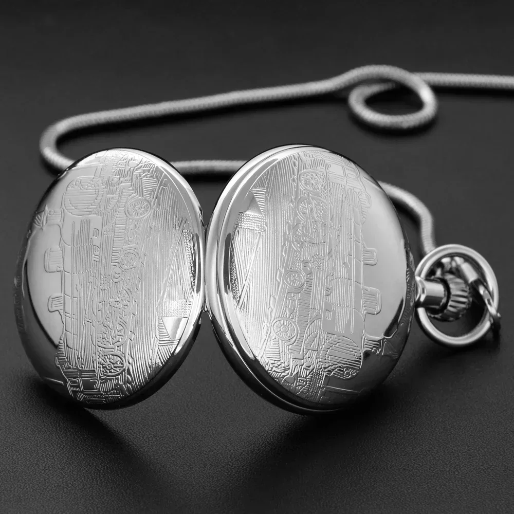 

Top Band Silver Steam Train Design Automatic Mechanical Men's Pocket Watch Gift Antique Steampunk Fpb Chain Timepiece PJX1772
