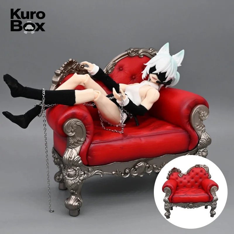 أريكة حمراء بتصميم أوروبي عتيق بطول 13 سم، إكسسوارات دمى، مناسبة لدمى BJD مقاس 1/8 ودمى OB24 الصغيرة، ديكور لعرض المشاهد المصغرة