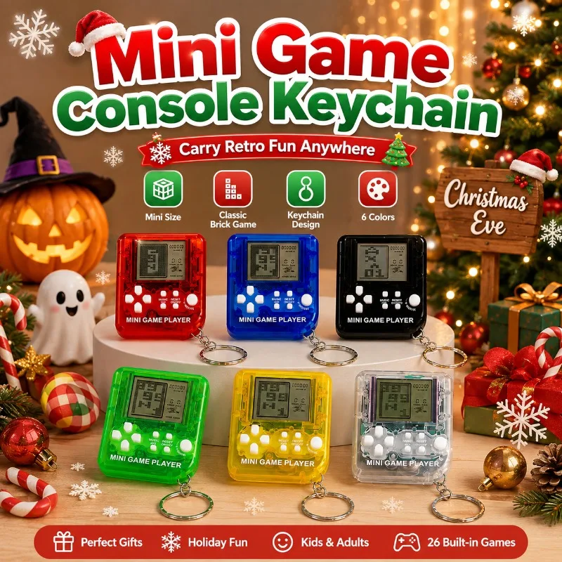 Portable Mini Tetris Gaming Unit Keychain Fashion Backpack Ornament Handheld Game Console Accessory