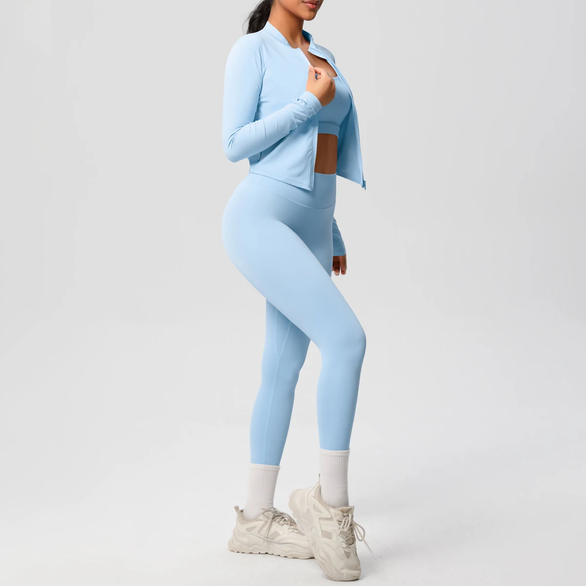 3 stücke Sportswear Yoga Set Gym Sport Bh Zipper Jacke Leggings Kleidung Sportswear Yoga Anzüge Für Frauen Fitness Set Trainingsanzug – Detail 34