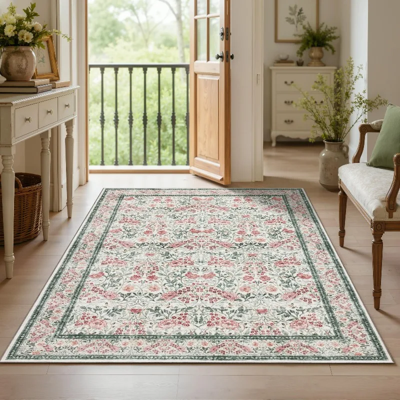 Stain Resistant Long Lasting Rug Retro Classic Ornate Flower Pattern Area Rug for Bedroom Dining Room Home Decor Christmas