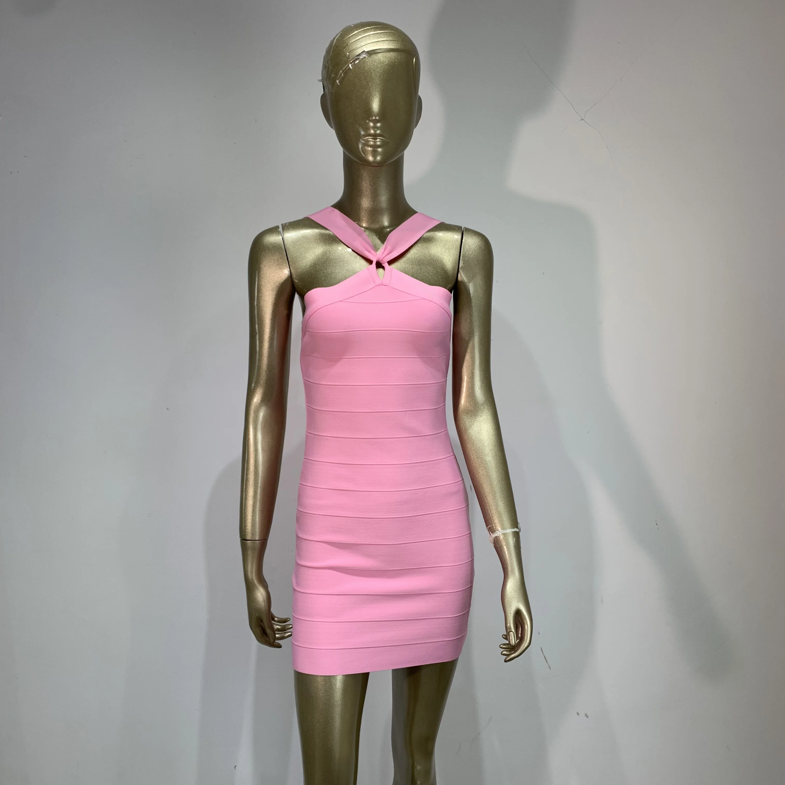 

Women Sexy Pink Bandage Dresses Celebirty Elegant Backless Bodycon Mini High Street Evening Party Nightclub Dresses