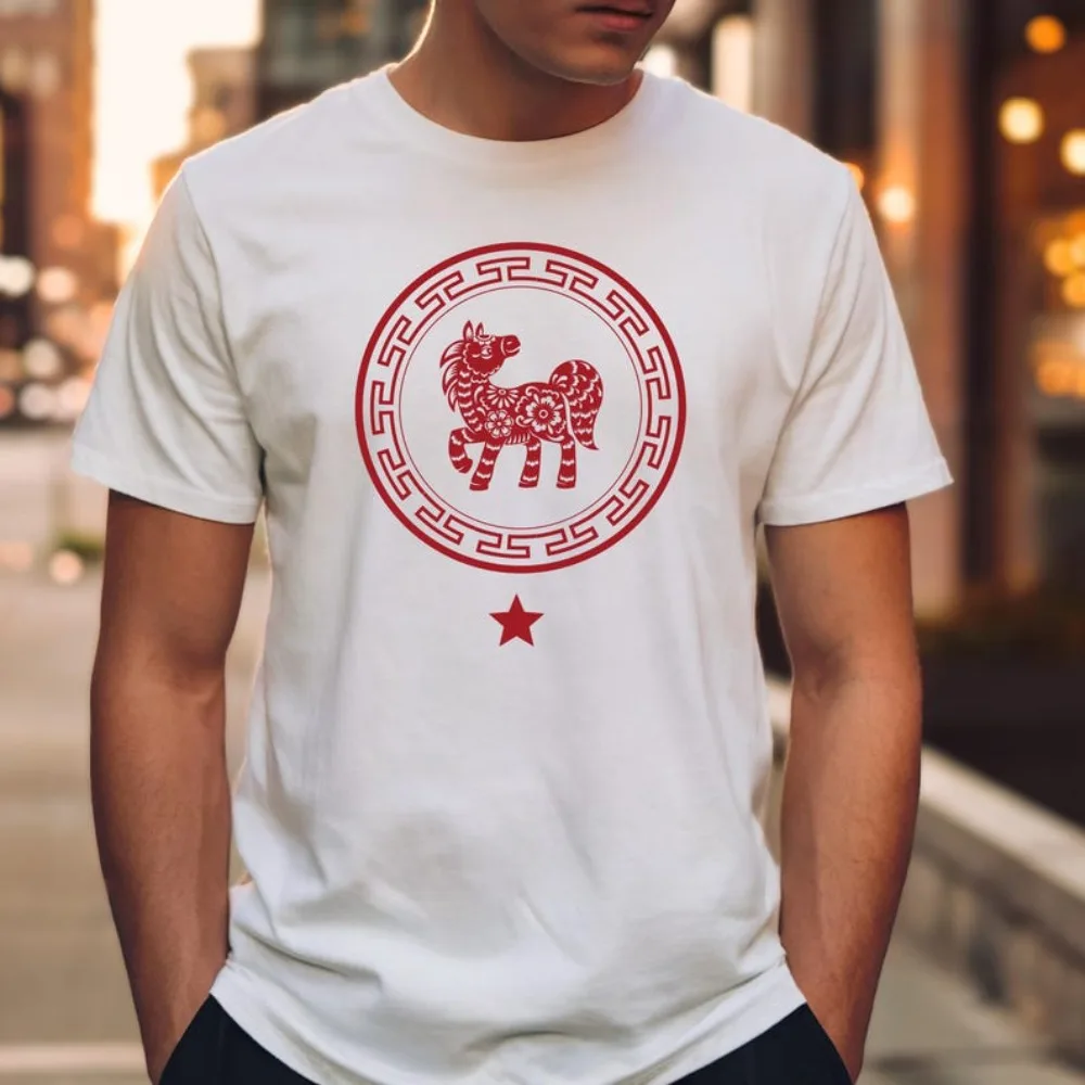 New Year Chinese Horoscope Horse T-Shirt Cultural Zodiac Tee Year of The Horse Shirt Celebrate Lunar Year Tshirt Men Women Tops