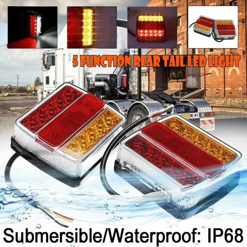 2Pcs 12V 16 LED Marine Trailer Truck Tail Light Waterproof LED Stop Brake Lights Turn Signal Light License Plate Light