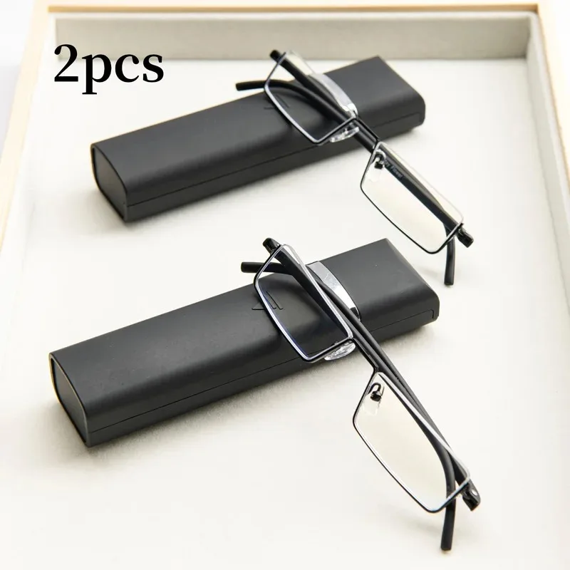 2PCS Anzug Retro Business Gläser Rahmen männer Halb Rahmen Gläser Rahmen Mode Lesebrille Anti Blaues Licht männer Gläser
