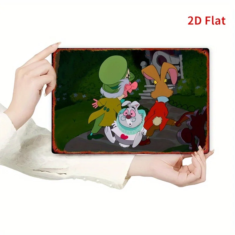 Arte de pared de hierro plano 2D 20,32x30,48 cm - Escena caprichosa de Alicia en el país de las Maravillas con Sombrerero loco, liebre de marzo y dormitorio - Perfect f